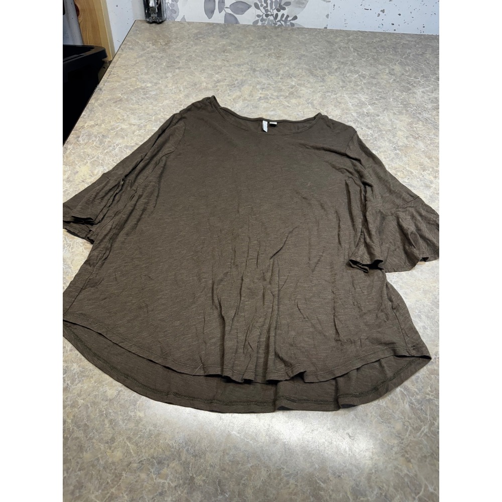 Est. 1946 Womens Olive Green Flutter Sleeve Slub Knit Top Plus Size 14/16W